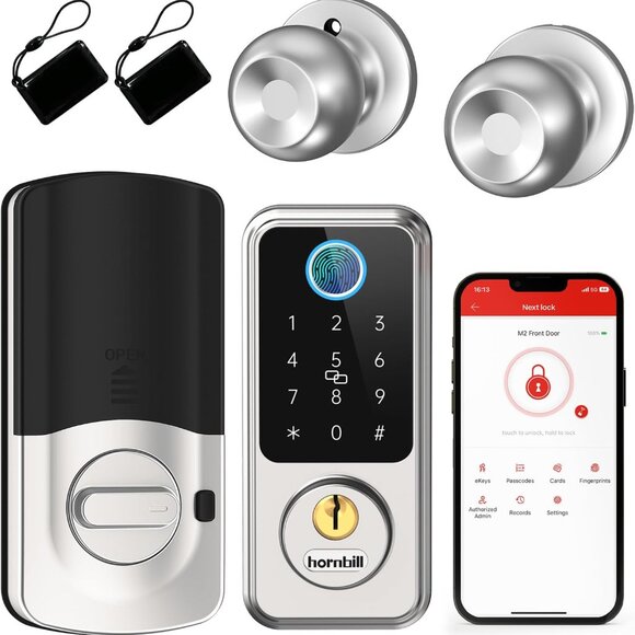 TWO Hornbill Keyless‎ Entry Door Lock Smart Deadbolt with Handlesets - Picture 2 of 12